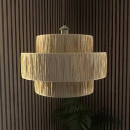 CGC Lighting Kefira Straw Paper Three Large Easy Fit Hand Made Lampshade in Natural - thumbnail 6