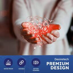 Desiretech LED Battery-Powered Fairy Lights Copper Wire String Lights 2Pack 50LED in Red - thumbnail 4