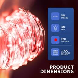 Desiretech LED Battery-Powered Fairy Lights Copper Wire String Lights 2Pack 50LED in Red - thumbnail 3