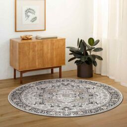 Livabliss Lavadora-Washable Black Beige Grey Traditional Vintage Boho Living Rug - Size: 200 cm diameter - thumbnail 6
