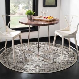 Livabliss Lavadora-Washable Black Beige Grey Traditional Vintage Boho Living Rug - Size: 200 cm diameter - thumbnail 7