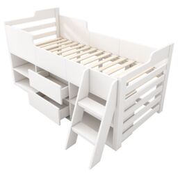 BTM Wooden Cabin Bed Single 90x190cm White with Drawers & Shelf for Kids - Size: 90x190 cm - thumbnail 7