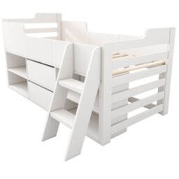 BTM Wooden Cabin Bed Single 90x190cm White with Drawers & Shelf for Kids - Size: 90x190 cm - thumbnail 8
