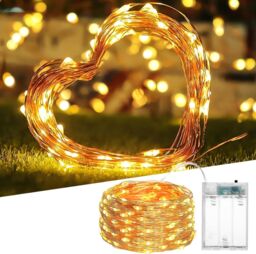 Shatchi 100LED Fairy String Lights Copper Wire Battery Operated Warm White LEDs Twinkle Waterproof Lights for Christmas & Party Decoration, 10m, 2pk