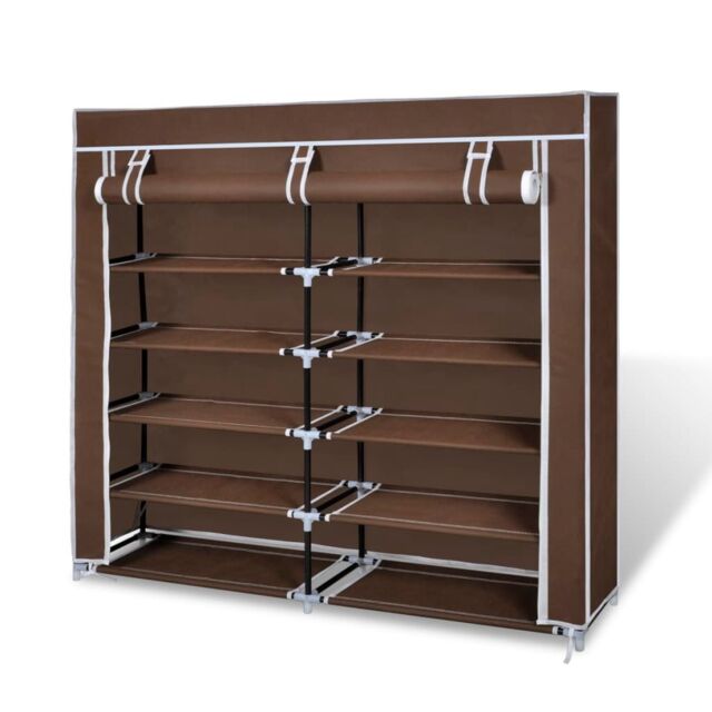 Berkfield Home Fabric Shoe Cabinet with Cover 115 x 28 x 110 cm Brown - image 1