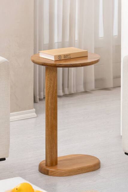 MH London Nora Solid Wood C Shaped Living Room Sofa Side Table Bedside End Table in Amber - image 1