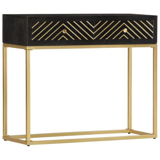 Berkfield Home Console Table Black & Gold 90x30x75 cm Solid Mango Wood - Size: 90 x 30 x 75 cm - image 1