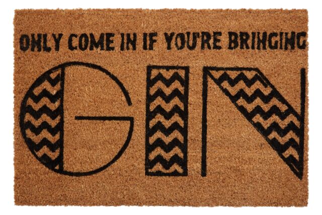 Orsina Gin Doormat, Fun Printed Coir Mat With Durable PVC Backing, Scrapes Dirt Off-Shoes With A Humorous Touch in Natural - Size: 100 cm diameter - image 1