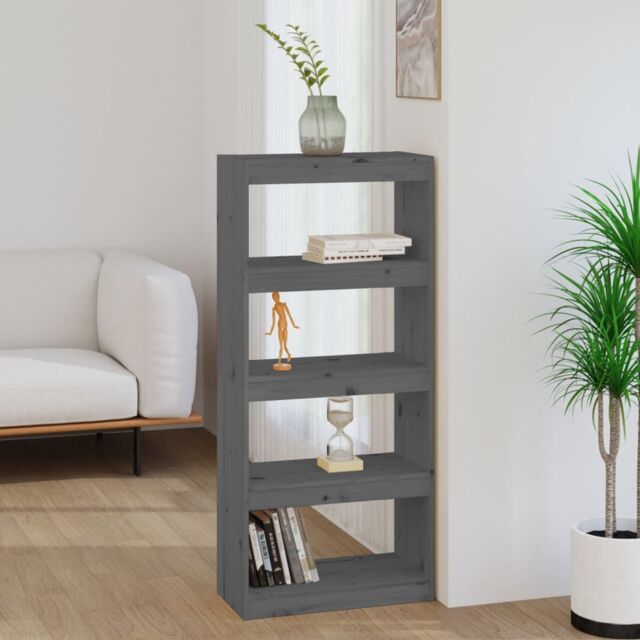 Berkfield Home Book Cabinet/Room Divider Grey 60x30x135.5 cm Solid Wood Pine - image 1