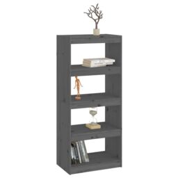 Berkfield Home Book Cabinet/Room Divider Grey 60x30x135.5 cm Solid Wood Pine - thumbnail 4