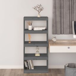 Berkfield Home Book Cabinet/Room Divider Grey 60x30x135.5 cm Solid Wood Pine - thumbnail 3