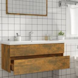 Berkfield Home Sink Cabinet Smoked Oak 100x38.5x45 cm Engineered Wood in Brown - thumbnail 6