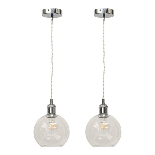 First Choice Lighting Set of 2 Barnum - Clear Glass Globe Chrome Retro Pendant Fittings - image 1