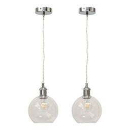 First Choice Lighting Set of 2 Barnum - Clear Glass Globe Chrome Retro Pendant Fittings - thumbnail 1