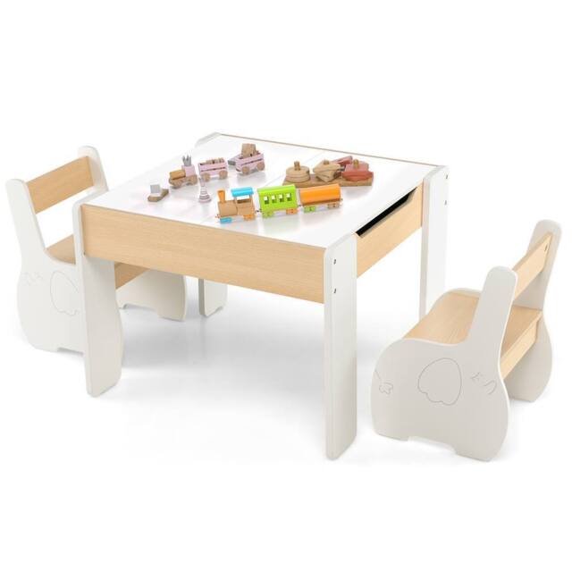 Gymax 4-In-1 Activity Table & Chair Set With Detachable Tabletop for Arts in White - image 1