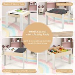 Gymax 4-In-1 Activity Table & Chair Set With Detachable Tabletop for Arts in White - thumbnail 5