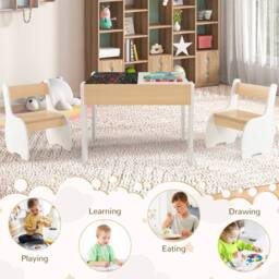 Gymax 4-In-1 Activity Table & Chair Set With Detachable Tabletop for Arts in White - thumbnail 3
