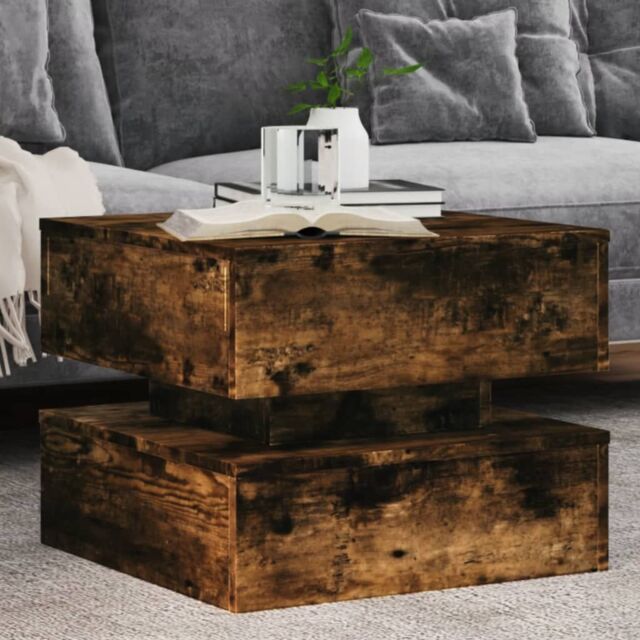 Berkfield Home Coffee Table with LED Lights Smoked Oak 50x50x40 cm in Brown - Size: 50 x 50 x 40 cm - image 1
