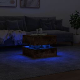 Berkfield Home Coffee Table with LED Lights Smoked Oak 50x50x40 cm in Brown - Size: 50 x 50 x 40 cm - thumbnail 5