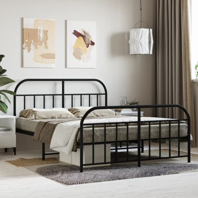 Berkfield Home Metal Bed Frame with Headboard & Footboard Black 150x200 cm King Size - image 1