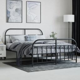 Berkfield Home Metal Bed Frame with Headboard & Footboard Black 150x200 cm King Size - thumbnail 3