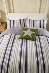 Helena Springfield 'Beach House Stripe' Cotton Duvet Cover Set in Green - Size: Super King - thumbnail 3