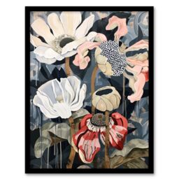 "Artery8 Anemone Flowers After Storm Floral Painting Framed Art Print in Dark Blue - Size: W12"" x H16""" - thumbnail 1