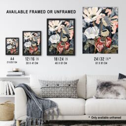 "Artery8 Anemone Flowers After Storm Floral Painting Framed Art Print in Dark Blue - Size: W12"" x H16""" - thumbnail 3
