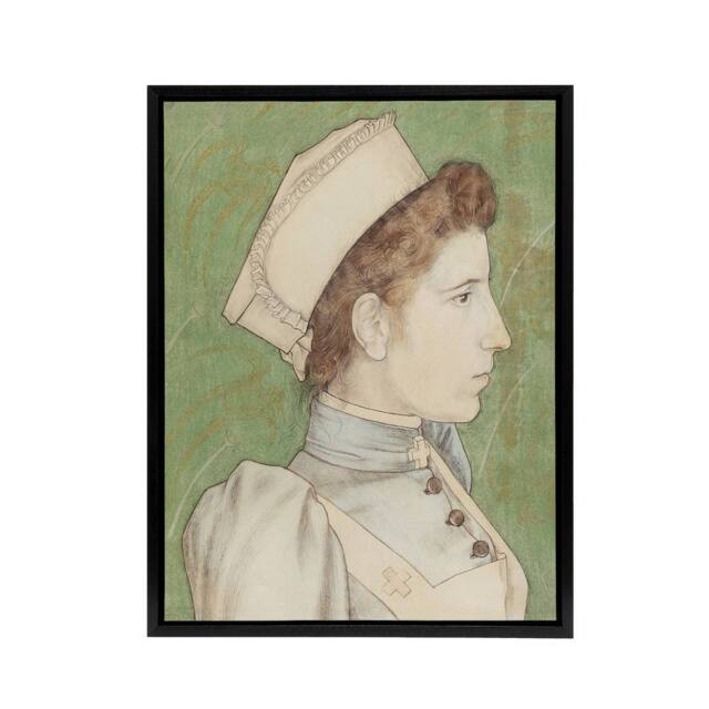 "Artery8 Portrait of Nurse Nelly in Uniform Framed Canvas Wall Art Print Toorop in Green - Size: W12"" x H16""" - image 1