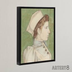"Artery8 Portrait of Nurse Nelly in Uniform Framed Canvas Wall Art Print Toorop in Green - Size: W12"" x H16""" - thumbnail 2