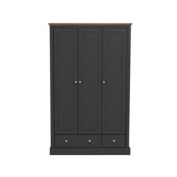 Lemon Pavilion Furniture Devon 3 Door 2 Drawer Wardrobe - L57.7 x W112.9 x H181.6 cm - Charcoal in Black - Size: 1 Pack - thumbnail 1