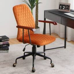 Kelvenix Velvet Office Chair Ergonomic Mid-back PC Desk Chair in Orange - Size: 0.6m2 - thumbnail 3