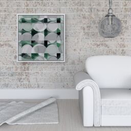 Warren Reed - Designer Geometric Grey Green Framed Canvas in Off-White - Size: w40 inch x h40 inch - thumbnail 2