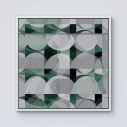Warren Reed - Designer Geometric Grey Green Framed Canvas in Off-White - Size: w40 inch x h40 inch - thumbnail 1
