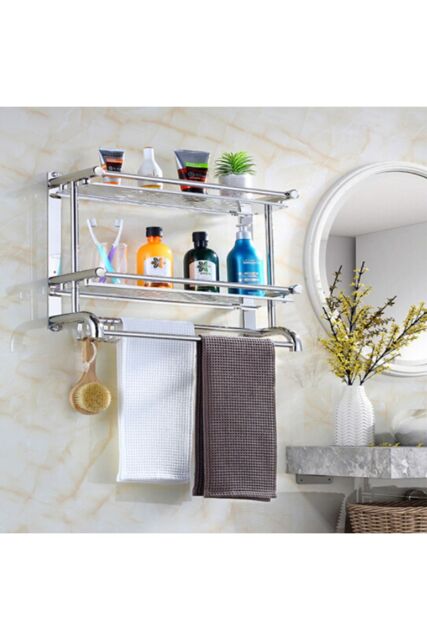 Living and Home 2 Tiers Bathroom Towel Rack Stainless Steel Wall Mounted Storage Shelf in Silver - image 1