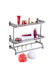Living and Home 2 Tiers Bathroom Towel Rack Stainless Steel Wall Mounted Storage Shelf in Silver - thumbnail 4