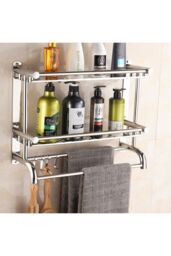 Living and Home 2 Tiers Bathroom Towel Rack Stainless Steel Wall Mounted Storage Shelf in Silver - thumbnail 3