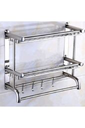 Living and Home 2 Tiers Bathroom Towel Rack Stainless Steel Wall Mounted Storage Shelf in Silver - thumbnail 5