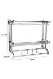 Living and Home 2 Tiers Bathroom Towel Rack Stainless Steel Wall Mounted Storage Shelf in Silver - thumbnail 2
