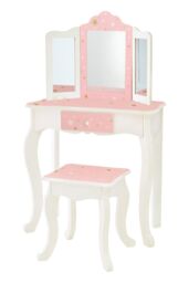 Teamson Kids Kids Wooden Play Vanity Table Set, Twinkle Stars, Pink/White in Pink - thumbnail 2