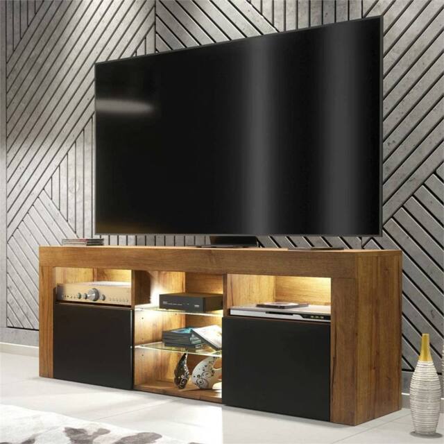 PAWNORA Oak Matt Body Black Matt Doors TV Unit TV Stand in Brown - Size: 0.6m2 - image 1