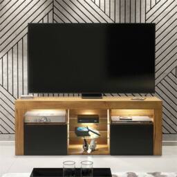 PAWNORA Oak Matt Body Black Matt Doors TV Unit TV Stand in Brown - Size: 0.6m2 - thumbnail 2