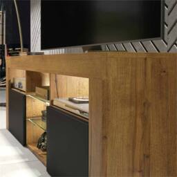 PAWNORA Oak Matt Body Black Matt Doors TV Unit TV Stand in Brown - Size: 0.6m2 - thumbnail 4