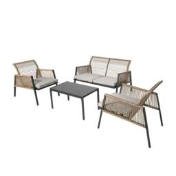 FURNITURE ONE 4 Seater Rattan Garden Furniture Set with Glass Coffee Table - Grey Cushion in Natural - Size: 1 Pack - thumbnail 4