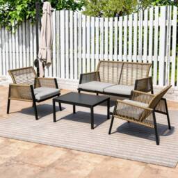 FURNITURE ONE 4 Seater Rattan Garden Furniture Set with Glass Coffee Table - Grey Cushion in Natural - Size: 1 Pack - thumbnail 3