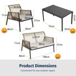 FURNITURE ONE 4 Seater Rattan Garden Furniture Set with Glass Coffee Table - Grey Cushion in Natural - Size: 1 Pack - thumbnail 7