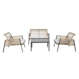 FURNITURE ONE 4 Seater Rattan Garden Furniture Set with Glass Coffee Table - Grey Cushion in Natural - Size: 1 Pack - thumbnail 5