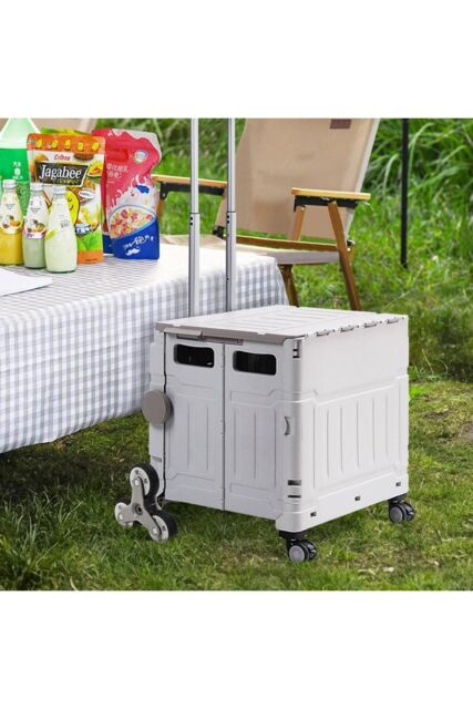 H&O Direct 75L Folding Shopping Cart Plastic Stairs Climbing Trolley Cart in Grey - image 1