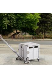H&O Direct 75L Folding Shopping Cart Plastic Stairs Climbing Trolley Cart in Grey - thumbnail 2