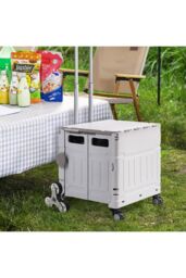 H&O Direct 75L Folding Shopping Cart Plastic Stairs Climbing Trolley Cart in Grey